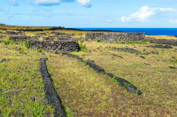 Fondations Maisons Elliptiques Ahu Tepeu Parc National Rapa Nui Patrimoine — Photo