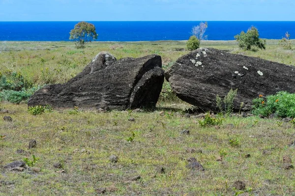 Broken Moai Rano Raraku Rapa Nui National Park Unesco World — 스톡 사진