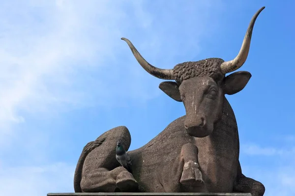 Sculpture Buffle 1599 Sur Pont Fleischbrcke Nuremberg Moyenne Franconie Bavière — Photo