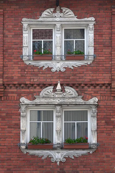 Fönsterkarmar Från 1800 Talet Renaissance Revival Obertrubach Övre Franken Bayern — Stockfoto