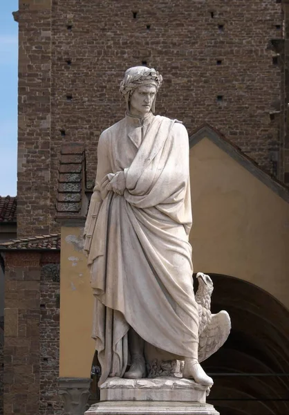 Standbeeld Van Dante Alighieri Tegenover Santa Croce Florence Toscane Italië — Stockfoto