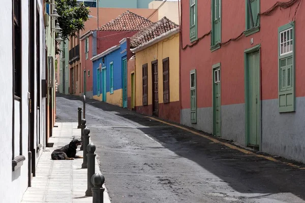 Calle Estrecha Con Coloridas Casas Centro Histórico Los Llanos Palma — Foto de Stock