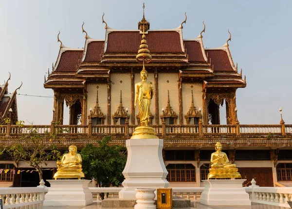 Estatuas Buda Oro Frente Wat Baan Rai Wittayakom Viharn Dhamma —  Fotos de Stock