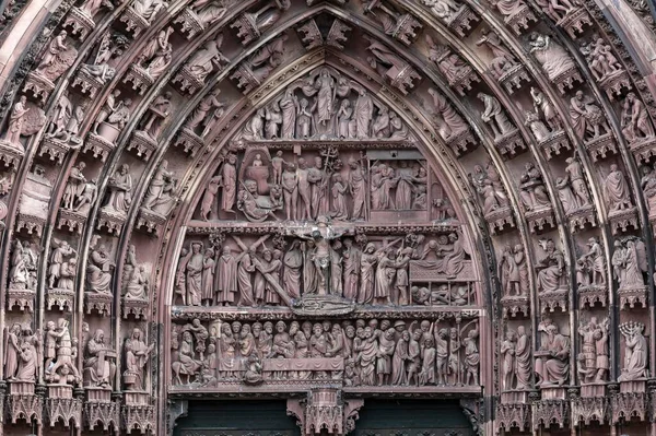 Strasbourg Katedrali Strasbourg Alsace Fransa Avrupa Daki Portalın Timpanumundaki Zengin — Stok fotoğraf