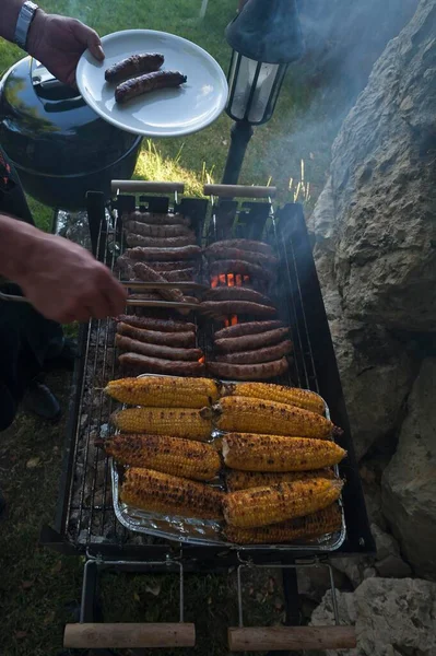 Grill Sausages Corn Cob Germany Europe — Stock Photo, Image