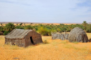 Straw huts in the oasis of Azougui, near Atar, Adrar Region, Mauritania, Africa  clipart