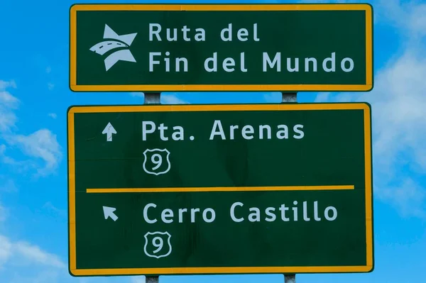 Signpost Ruta Del Fin Del Mundo Road End World Puerto — ストック写真