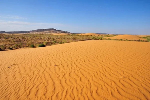 具有沙丘和岩石山丘的沙漠景观 从阿塔尔通往非洲Adrar地区的Tidjikja — 图库照片
