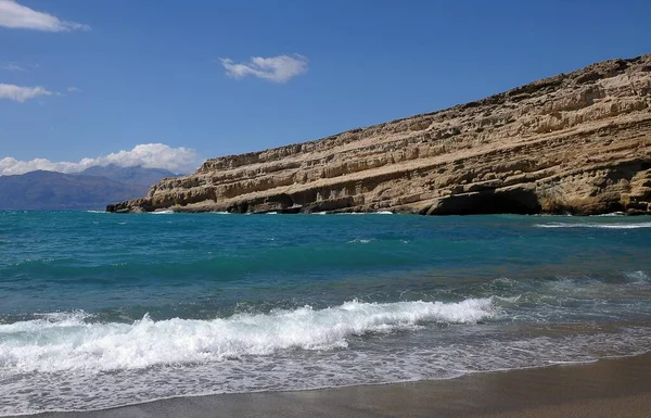 Klippor Stranden Matala Sydkust Kreta Grekland Europa — Stockfoto