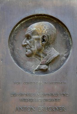 Memorial plaque for the composer Anton Bruckner at the Castle Church, Bayreuth, Upper Franconia, Bavaria, Germany, Europe  clipart