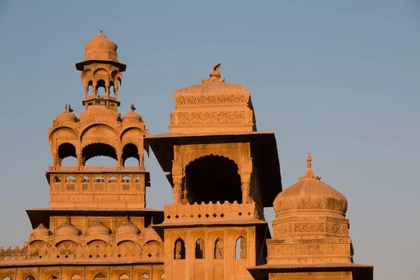 Arched Towers Morning Light Manhattan Palace Hotel Royal Palace Jaisalmer — стоковое фото