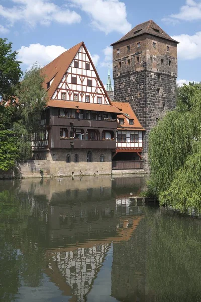 Viejas Casas Madera Torre Colgante Nuremberg Franconia Media Baviera Alemania — Foto de Stock
