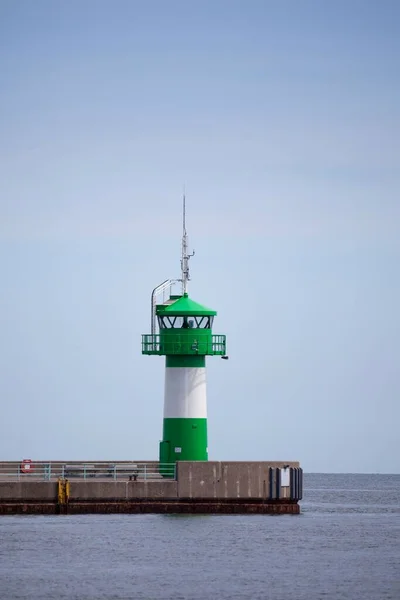 Faro Nordermole Travemnde Lbeck Schleswig Holstein Germania Europa — Foto Stock