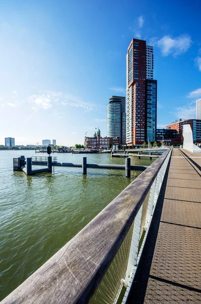 Arquitetura Moderna Pelo Rio Nieuwe Maas Distrito Feijenoord Roterdão Holanda — Fotografia de Stock