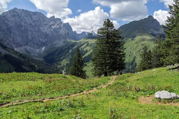 Vista Para Binsalm Laliderer Walls Montanhas Karwendel Tirol Áustria Europa — Fotografia de Stock