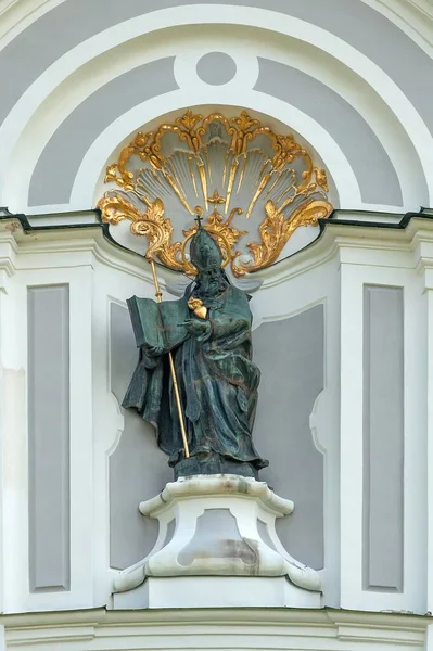 Augustinus Statue Der Westfassade Des Marienmünsters 1720 Dieen Oberbayern Deutschland — Stockfoto