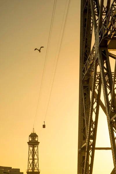 Torre Sant Sebasti Port Vell Aerial Tramway Telefrico Del Puerto — Stock fotografie