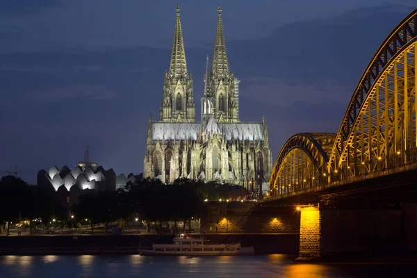 Köln Katedrális Kék Órában Filharmónia Hohenzollern Híd Rajna Köln Észak — Stock Fotó