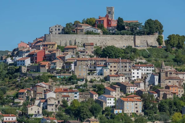 Pueblo Idílico Cima Colina Con Fortaleza Veneciana Motovun Istria Croacia —  Fotos de Stock
