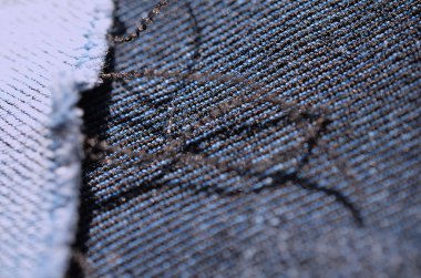 mavi doku maden kot torned delik ile bulanık iplik ile bir parçasındaki tonda