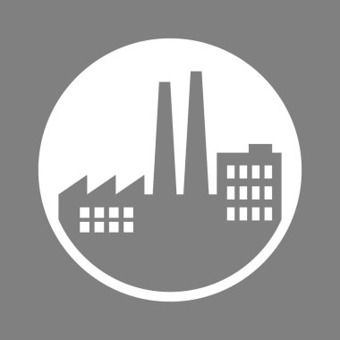 Gri fabrika vektör simgesi, endüstriyel bina