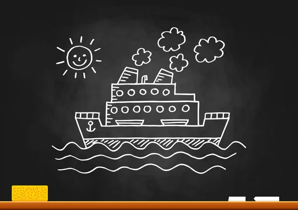 Passenger Ship Drawing Blackboard — Stock Vector