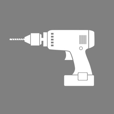 Beyaz vektör simgesi gri arka plan üzerinde matkap