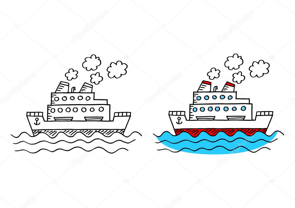 Passenger ship on white background