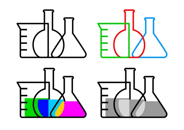 Iconos de vidrio de laboratorio sobre fondo blanco — Vector de stock