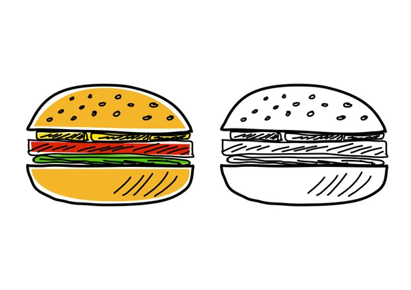 Hamburger rysunek na białym tle — Wektor stockowy