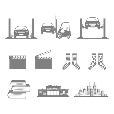 Beyaz arka planda ayarlanmış gri simgeler