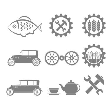 Beyaz arka planda ayarlanmış gri simgeler