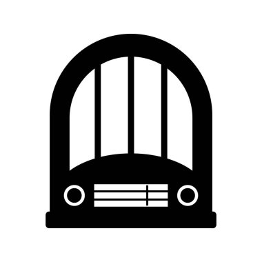 Beyaz arka planda radyo vektör simgesi, siyah retro radyo