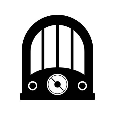 Beyaz arka planda radyo vektör simgesi, siyah retro radyo