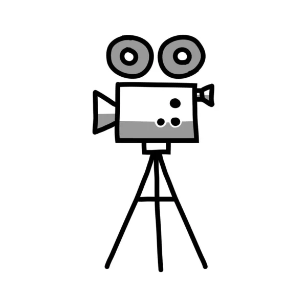 Movie camera vector icon, sketch on white background — Stock Vector