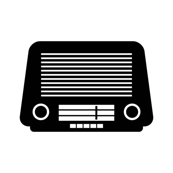 Icona del vettore radio su sfondo bianco, radio retrò nera — Vettoriale Stock