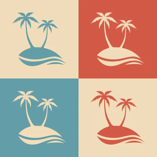 Остров с пальмами, ретро цвета — стоковый вектор