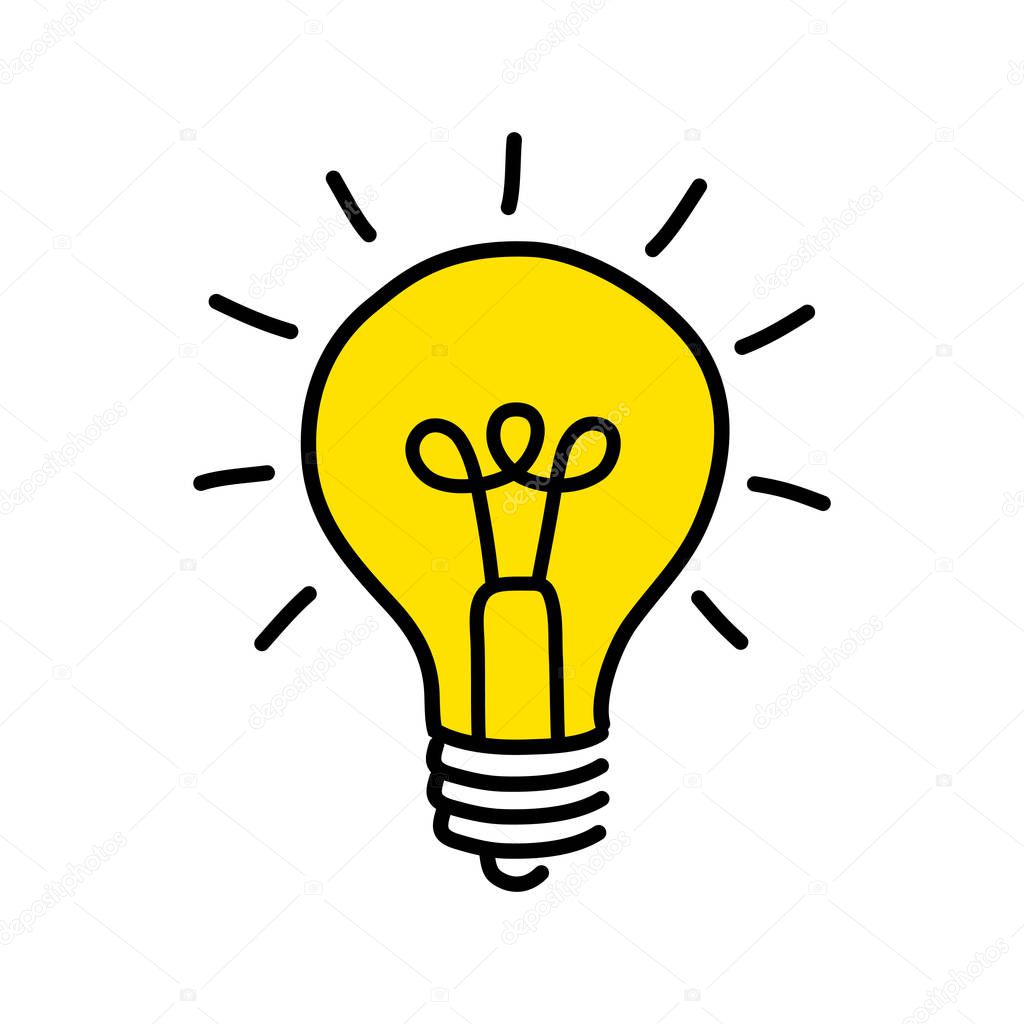 Yellow lightbulb drawing on white background