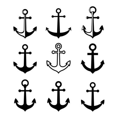 Beyaz arkaplanda siyah çapa vektör simgeleri