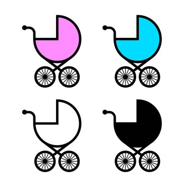 Beyaz arkaplanda bebek arabası vektör simgeleri