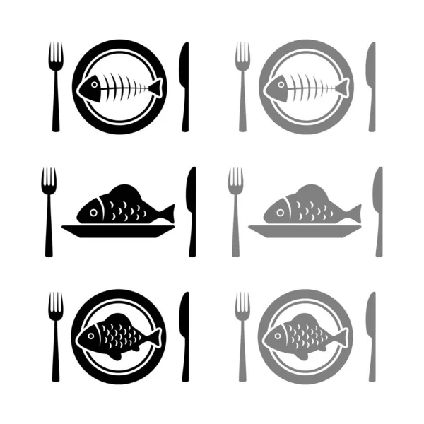 Fisch Auf Porzellanteller Vektorsymbol — Stockvektor