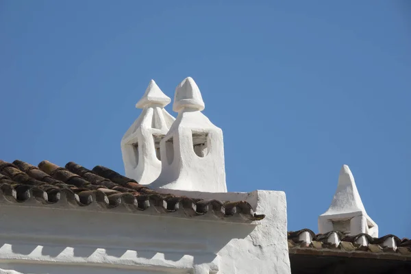 Close View Three White Andalusian Chimney Costa Del Sol Spain — стоковое фото