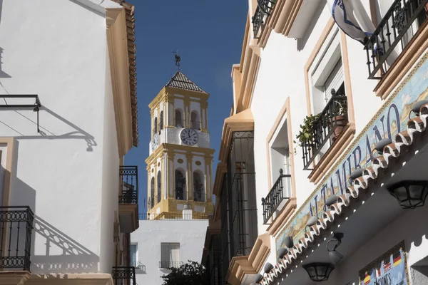 Marbella Andalucia Spain February 2019 Bell Tower Church Incarnation Gilded — стоковое фото