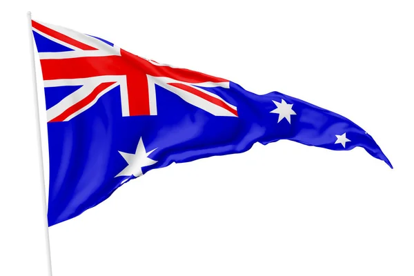 白い3Dイラストで隔離された風の中を飛ぶ旗竿にオーストラリアの三角形の国旗 — ストック写真