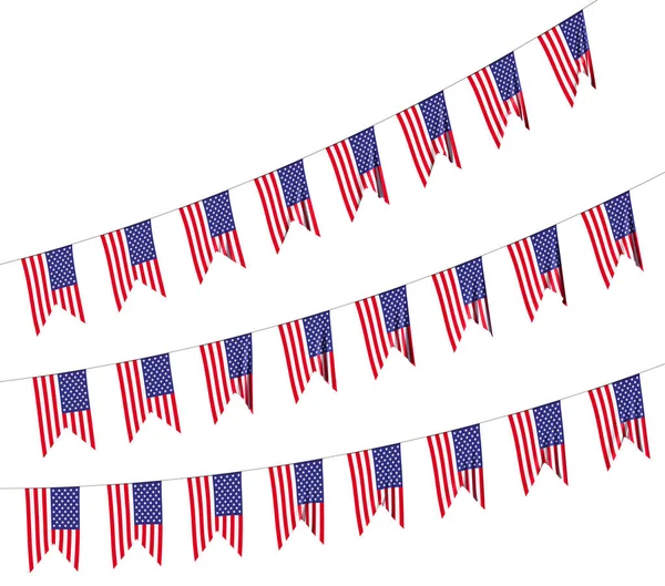 Usa Vlaggen Snaren Decoratieve Opknoping Bunting Heldere Amerikaanse Patriottische Vlaggen — Stockfoto