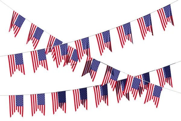 Amerykańskie Flagi Dekoracyjne Wiszące Bunting Jasne Flagi Patriotyczne Usa Girlandy — Zdjęcie stockowe