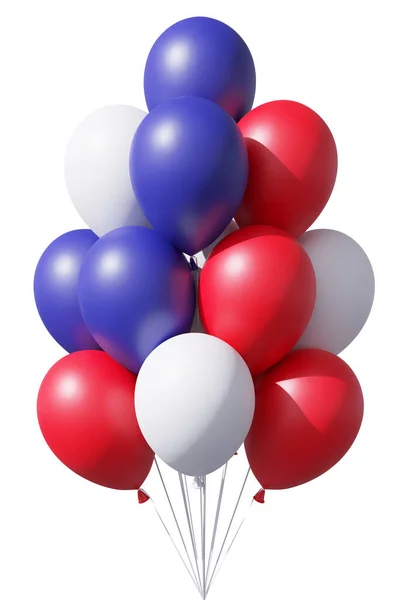 美利坚合众国的爱国气球 用传统的蓝色 红色和白色的颜色 用白色的缎带隔开 7月4日美国独立日庆祝节日装饰 3D插图 — 图库照片