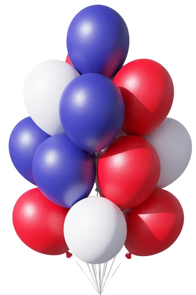 美国独立日爱国气球的传统颜色 红色和白色 与缎带孤立在白色 七月四日庆祝节日装饰 3D插图 — 图库照片