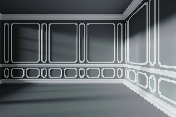 Black Empty Room Interior Sunlight Window White Decorative Classic Molding — Stock Photo, Image