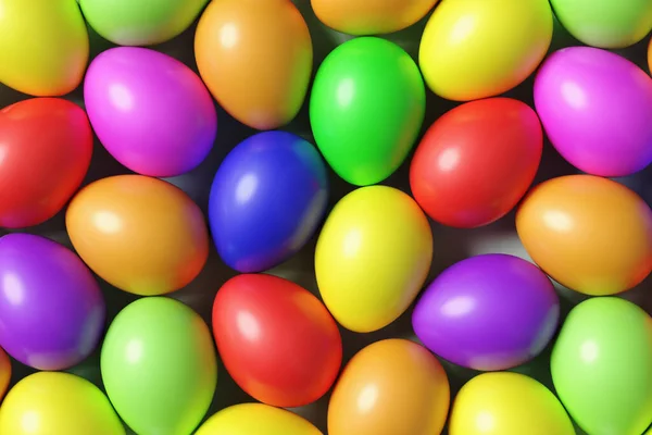 Mehrfarbige Ostereier Bunten Hintergrund Mit Vielen Verschiedenen Farbig Bemalten Eiern — Stockfoto